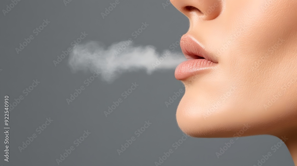Close-up of a person exhaling heavily, emphasizing fatigue or stress Close-up of a person exhaling heavily, emphasizing fatigue or stress