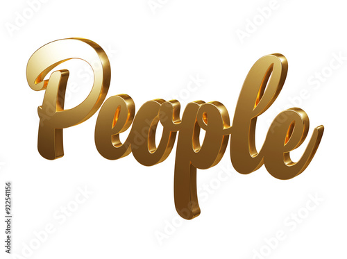 Luxury 3D gold text "People" on transparent background. Three dimensional Realistic script letters for logotype, symbol, signage, message etc.