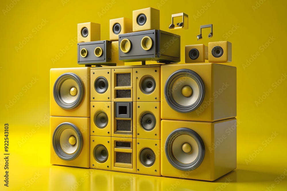 Obraz premium Yellow Boombox 3d illustration 
