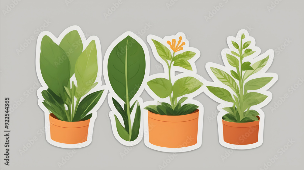 Decorative plant sticker isolated on neutral gray background Decorative plant sticker isolated on neutral gray background