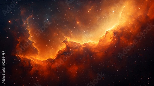 Dramatic Fiery Cosmic Storm Within Glowing Stellar Nebula in Deep Space photo