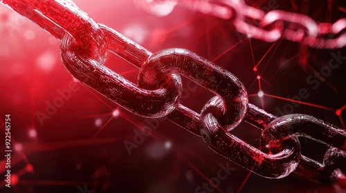 Encrypted blockchain network in red hues, symbolizing secure and tamper-proof digital transactions, blockchain security, encryption technology photo