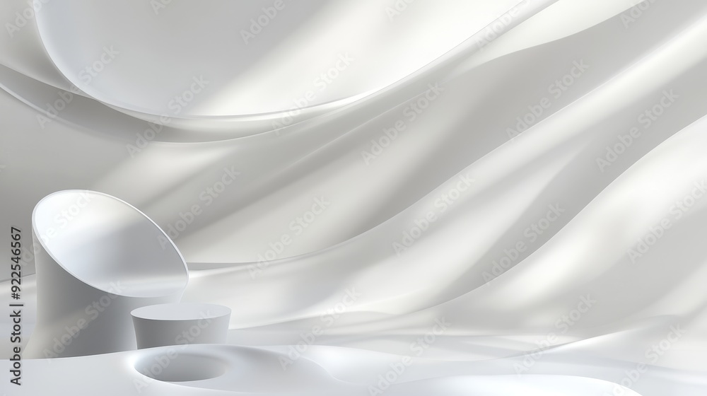 Abstract White Cylinder Podium on Draped Fabric, 3D Rendering, Minimalist, Mockup, Product Display, white, background Abstract White Cylinder Podium on Draped Fabric, 3D Rendering, Minimalist, Mockup, Product Display, white, background