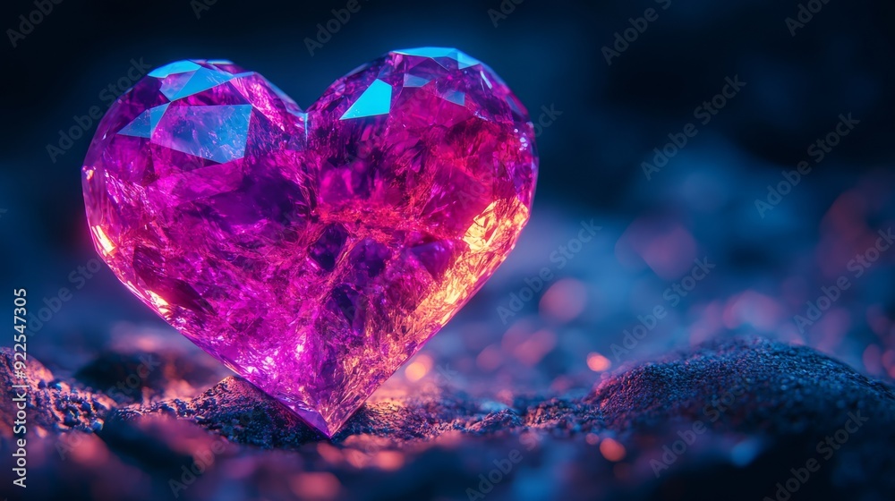 A breathtaking, stunning pink heartshaped gem that beautifully reflects light, set against a shimmering background A breathtaking, stunning pink heartshaped gem that beautifully reflects light, set against a shimmering background
