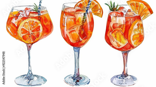 watercolor painting of aperol spritz cocktail