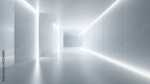 Minimalist White Corridor with Linear Lighting, Modern Architecture, Interior Design, Futuristic, Abstract , corridor, minimalist