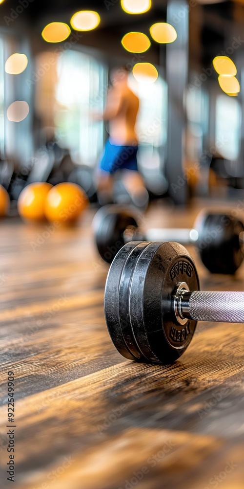 A close-up view of a dumbbell on a wooden gym floor with blurred fitness equipment in the background, highlighting workout motivation. A close-up view of a dumbbell on a wooden gym floor with blurred fitness equipment in the background, highlighting workout motivation.