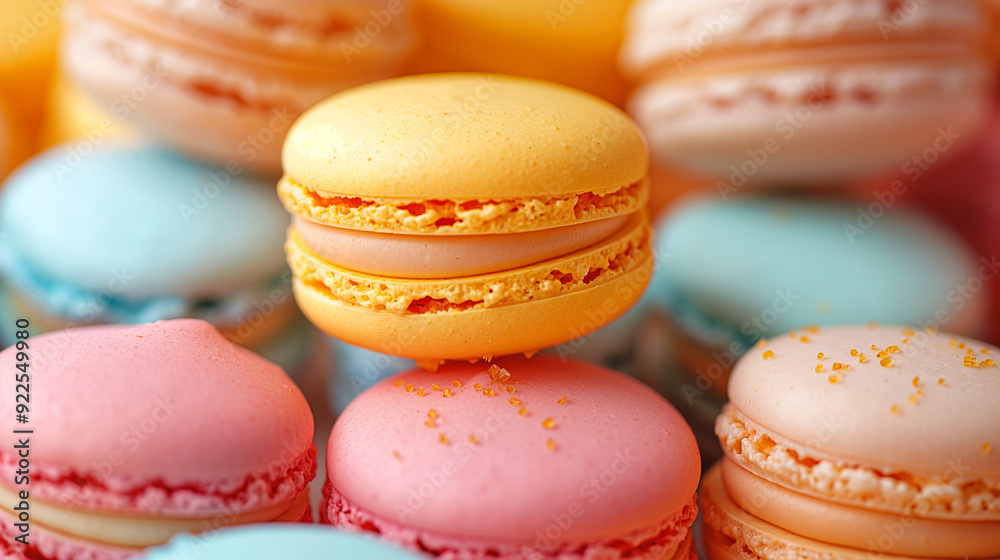 Obraz premium Colorful macarons and pastel desserts, sweet french treats and delicious confectionery baking food