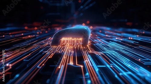 Wallpaper Mural Abstract digital landscape with glowing waves of blue and orange light. Torontodigital.ca