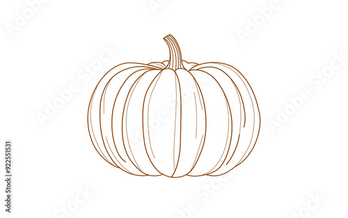 A minimalistic outline of a brown pumpkin with no background. Cute simple illustration for thanksgiving. 