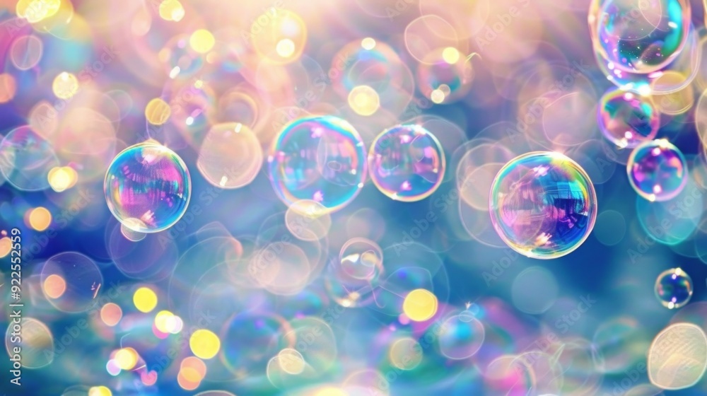 Craft a dreamy visual of numerous soap bubbles floating against a soft, blurred background. Each bubble should display a beautiful array of colors, reflecting light in a mesmerizing way. Craft a dreamy visual of numerous soap bubbles floating against a soft, blurred background. Each bubble should display a beautiful array of colors, reflecting light in a mesmerizing way.