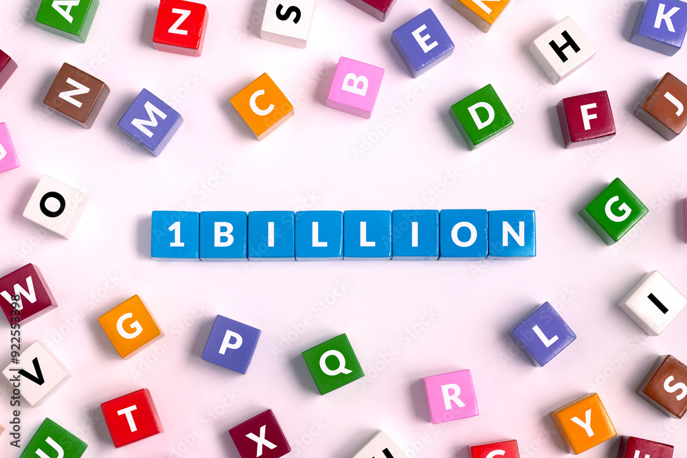 1 Billion Word made of blue Cubes, top view on colorful cubes with letters 1 Billion Word made of blue Cubes, top view on colorful cubes with letters
