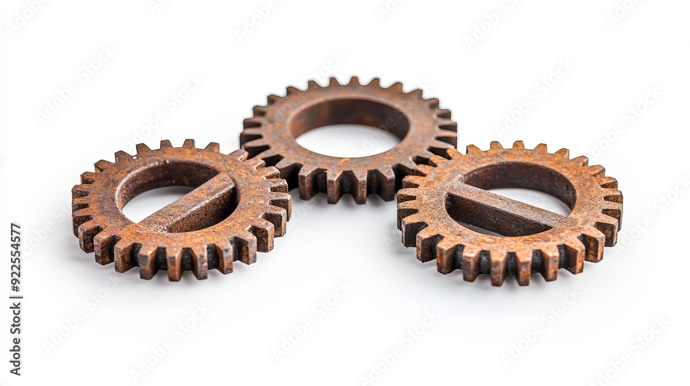 Four rusted gears isolated against a white background Four rusted gears isolated against a white background