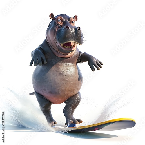 Happy Hippopotamus Surfing on a Wave. photo