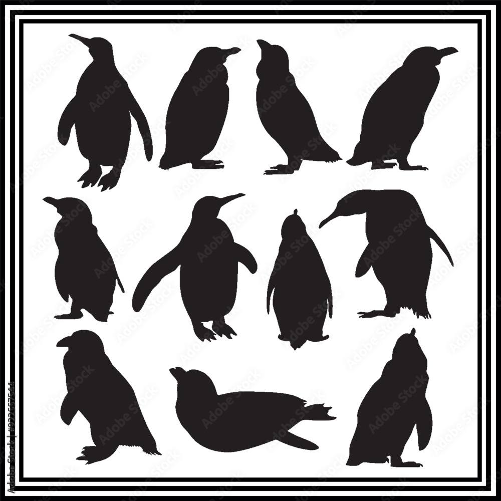 Naklejka premium Penguin silhouette set , wildlife animal illustration.