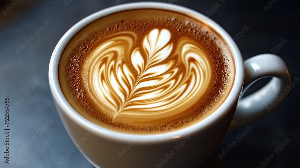 A cup of coffee is topped with a white swirl design, blending artistry and flavor in a single sip. A cup of coffee is topped with a white swirl design, blending artistry and flavor in a single sip.