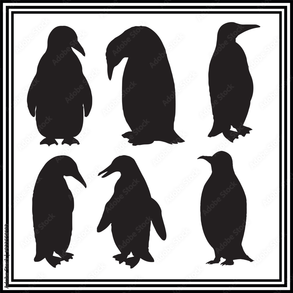 Fototapeta premium Penguin silhouette set , wildlife animal illustration.