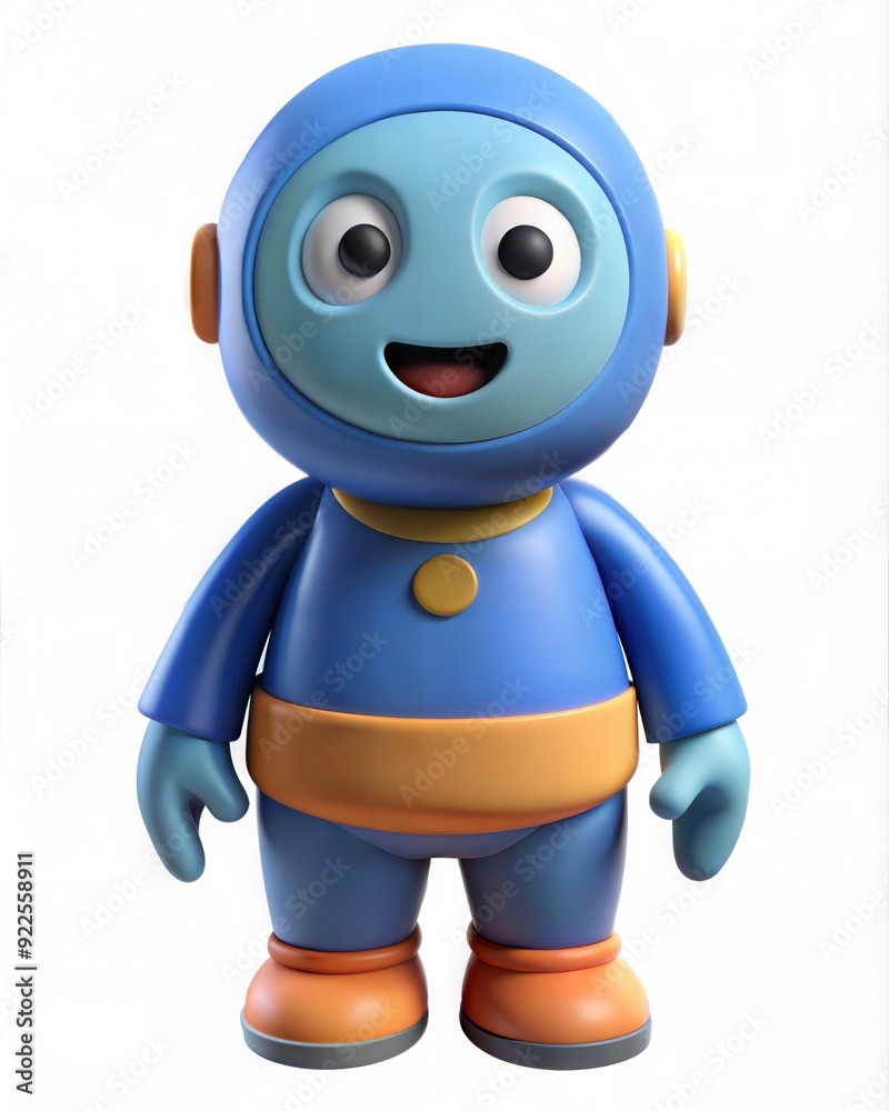 Fototapeta premium Cute Cartoon Mascot: A Cute, Playful Blue Character in Adorable Plastic Style for Engaging Brand Representation