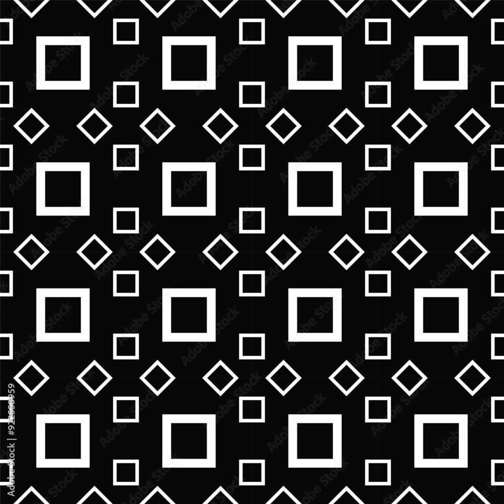 Seamless monochrome vector textures, black and white abstract geometric patterns with triangle and square shapes. Design element for textile, print, fabric.