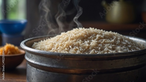 A side view image of the rice washers lid showcasing the steam vent that releases excess moisn'tture during the cooking process resulting in perfectly fluffy wellcooked rice. photo