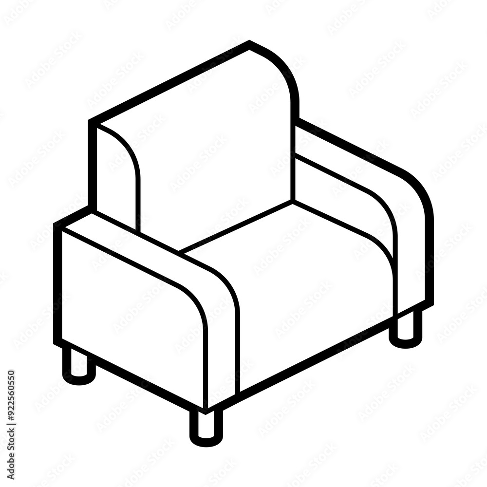 Armchair icon in isometry style. Domestic and office furniture and equipment.