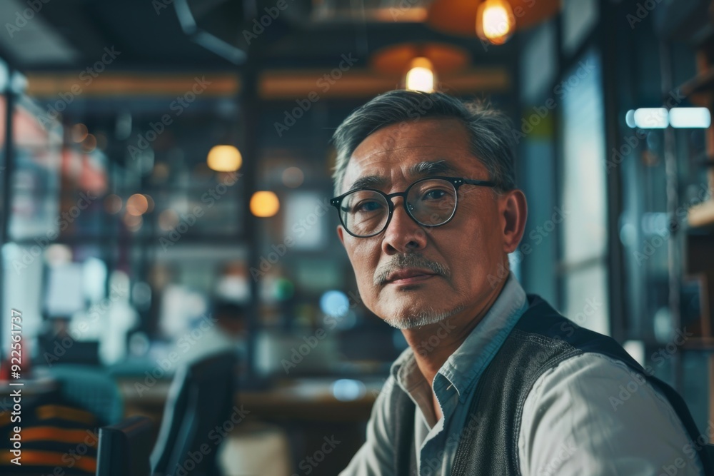 Fototapeta premium Portrait of a middle aged Asian man in startup company office