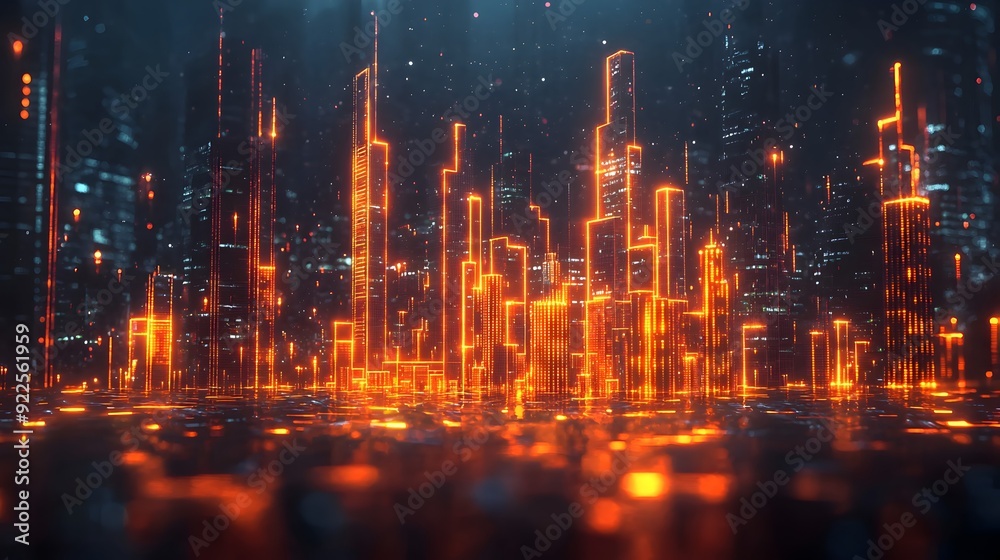 Fototapeta premium Futuristic Cityscape with Neon Lights.