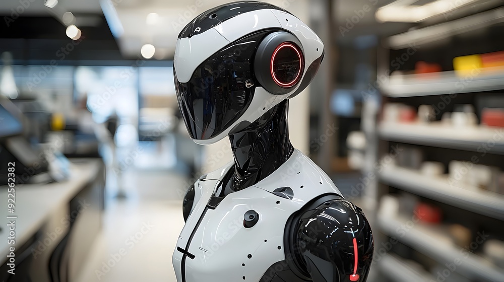 Futuristic Robot Head in Retail Store. Futuristic Robot Head in Retail Store.