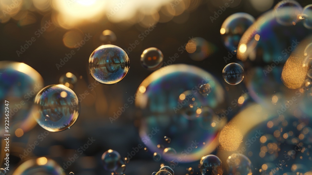 Design an engaging scene of soap bubbles drifting through a serene, blurred landscape. Focus on the bubbles' shimmering surfaces Design an engaging scene of soap bubbles drifting through a serene, blurred landscape. Focus on the bubbles' shimmering surfaces