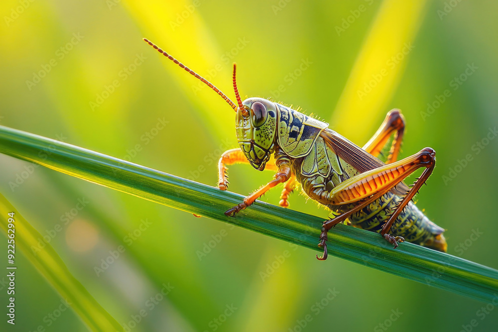 A grasshopper resting on a blade of grass. A grasshopper resting on a blade of grass.