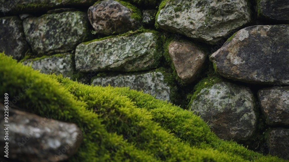 abstract bright green moss & old stone wall background. abstract bright green moss & old stone wall background.
