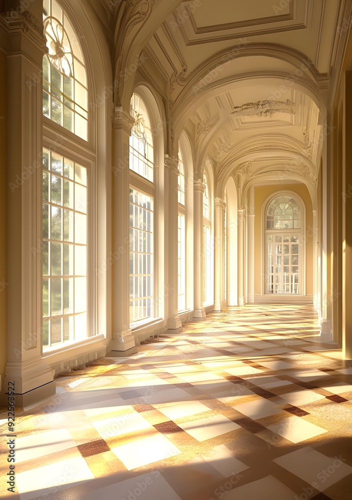 Sunlight Streaming Through Windows In A Grand Hallway Sunlight Streaming Through Windows In A Grand Hallway