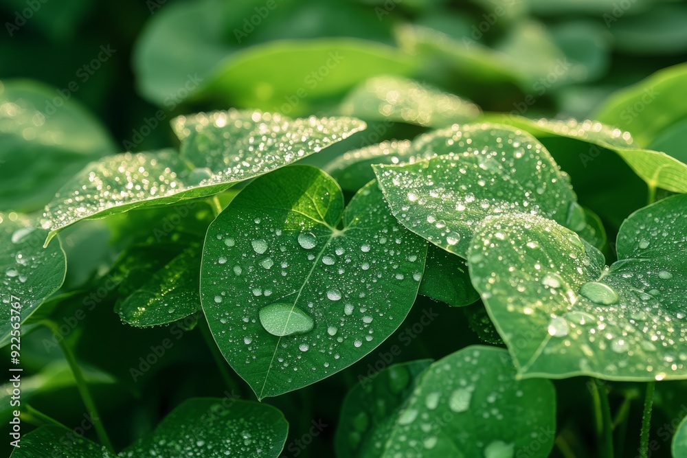 A vibrant and detailed closeup capturing the lush green soybean leaves, beautifully adorned with glistening droplets of morning dew, illustrating natures exquisite beauty and refreshing essence A vibrant and detailed closeup capturing the lush green soybean leaves, beautifully adorned with glistening droplets of morning dew, illustrating natures exquisite beauty and refreshing essence