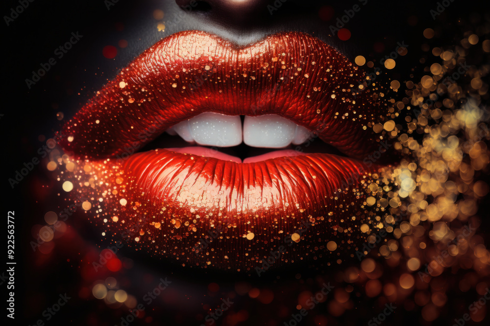 Close-Up of Glittery Red Lips with Glossy Shine and Bokeh Effect
Close-Up of Glittery Red Lips with Glossy Shine and Bokeh Effect