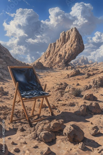 Easel in Desert Landscape with Large Rock Formation