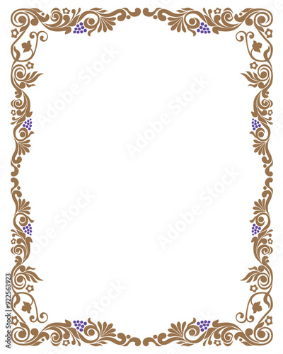 Frame vintage, grape vine, greeting card, wedding invitation decorative floral retro vector border background