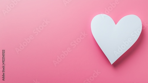 Minimalistic image of a white paper heart on a soft pink background for Valentine's Day themes, love messages, or romantic designs with ample copy space