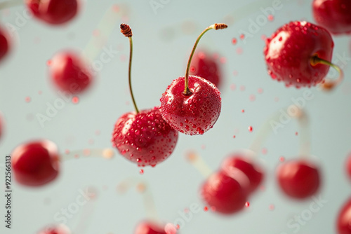 Isolated Cherries Floating in the Air: Fresh Fruit Concept