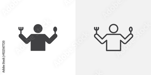 Hungry human vector icon set black filled and outlined style.