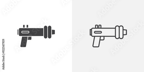 Blaster vector icon set black filled and outlined style.