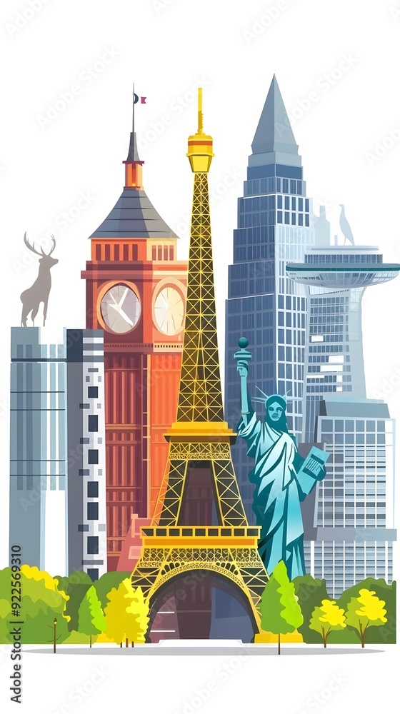 Obraz premium Famous Landmarks of the World Illustration