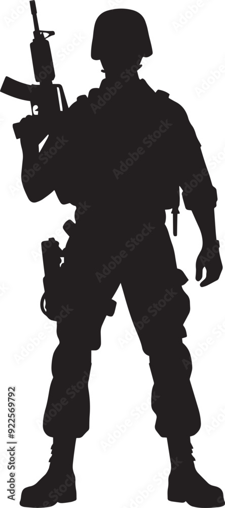 Black silhouette of a Soldier warrior isolated on a white background vector illustration Black silhouette of a Soldier warrior isolated on a white background vector illustration