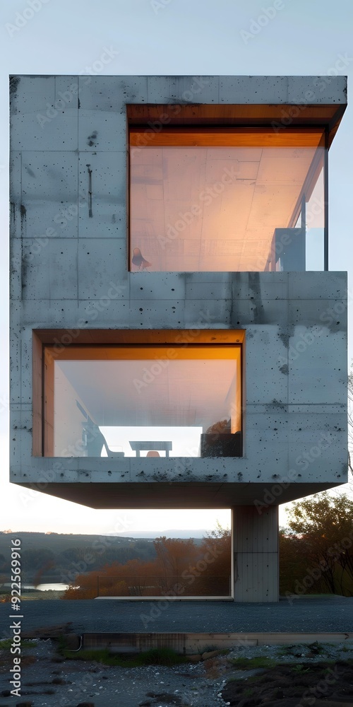Modern Concrete House with Large Windows Modern Concrete House with Large Windows