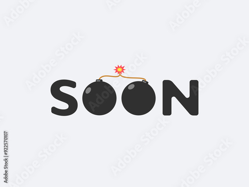 The text soon with two bomb images replacing the o. Vector illustration