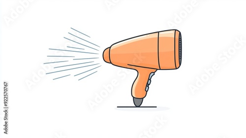 Thin line web icon of a hair dryer blowing air, with an editable stroke, designed as a simple vector on a white background photo