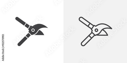 Pruning shears vector icon set black filled and outlined style.