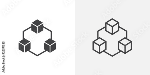 Modules vector icon set black filled and outlined style.