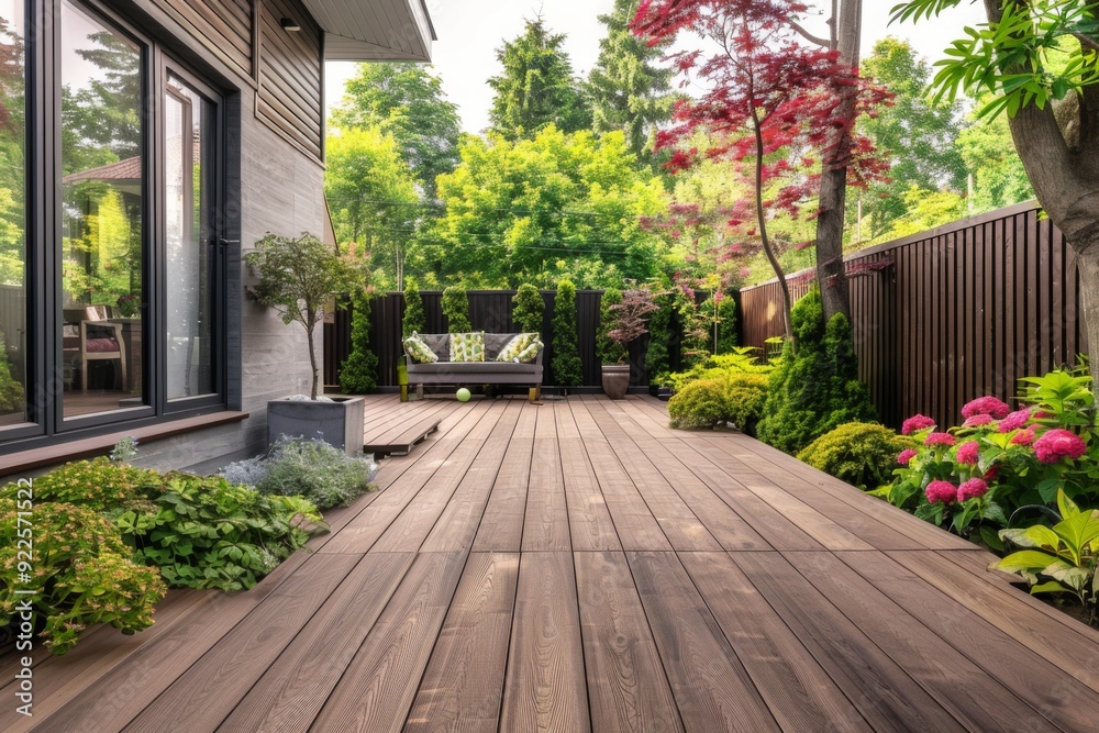 Fototapeta premium Cozy comfortable wooden terrace balcony