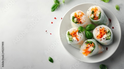 Fresh and colorful sushi rolls garnished with herbs, perfect for a healthy meal or snack.