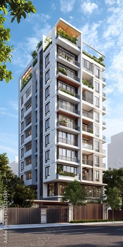 Modern Architecture Building Exterior Design With Balconies And Greenery